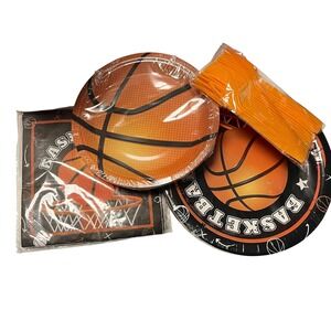 Basketball Party Supplies Set - Plates, Napkins, Utensils - Birthday Decorations